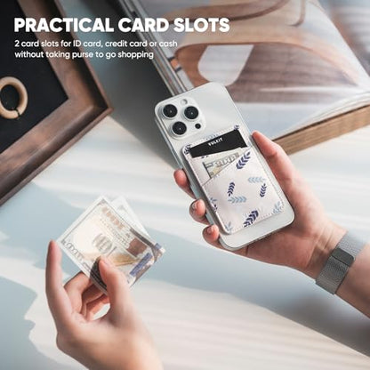 VULKIT Phone Card Holder Wallet Leather Adhesive Pocket RFID Blocking Credit Card Sleeves Stick Back of Phone Smartphones White - color: Leaf White
