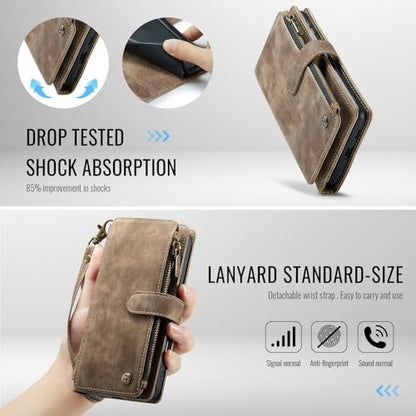 Samsung Galaxy S24 FE 5G Wallet Case with Card Holder Kickstand Magnetic Zipper Pocket Lanyard Strap Wristlet,Leather Flip Case Wallet for Samsung Galaxy S24 FE 6.7 Inch(Brown) - color: Brown, size: S24 FE 5G 6.7 Inch