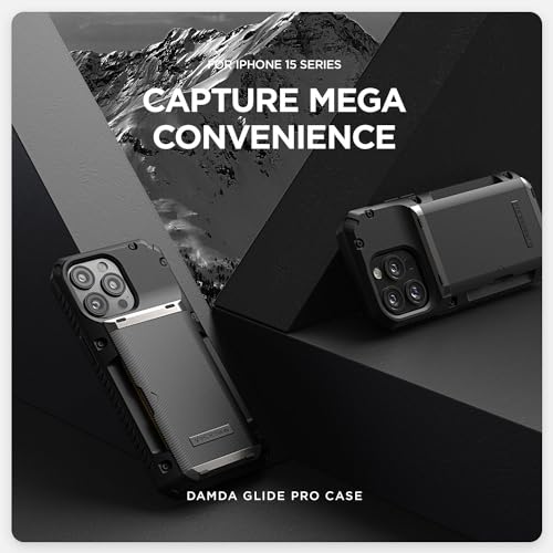 VRS DESIGN Compatible with iPhone 15 Pro Max Case with Card Holder [Damda Glide Pro], Sturdy Semi Auto 4-Card Slot, High Durability & Style Designed for iPhone 15 Pro Max (2023) Groove Khaki - color: Khaki, size: iPhone 15 Pro Max