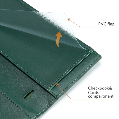 CoBak Checkbook Cover for Women & Men - PU Leather Case with RFID Blocking | Classic Design Check Book Holder for Personal and Business - color: Crocodile Pine Green