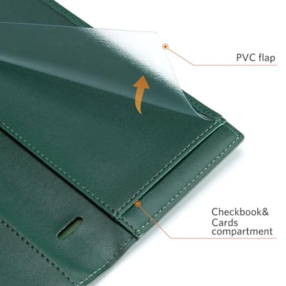 CoBak Checkbook Cover for Women & Men - PU Leather Case with RFID Blocking | Classic Design Check Book Holder for Personal and Business - color: Crocodile Pine Green