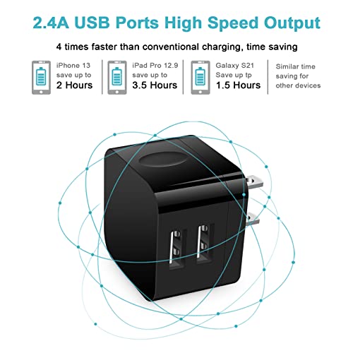USB Wall Charger,USB Plug,2Pack Flat USBA Charger Block Charging Low Profile USBA Cube Charger Box Right Angle Plug Adapter for iPad Pro,iPad MiniiPad Air,iPhone 17 16 15 14 13 12 11 Max,Samsung,Pixel - color: Black