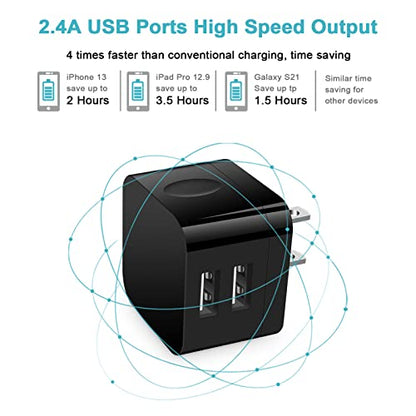 USB Wall Charger,USB Plug,2Pack Flat USBA Charger Block Charging Low Profile USBA Cube Charger Box Right Angle Plug Adapter for iPad Pro,iPad MiniiPad Air,iPhone 17 16 15 14 13 12 11 Max,Samsung,Pixel - color: Black