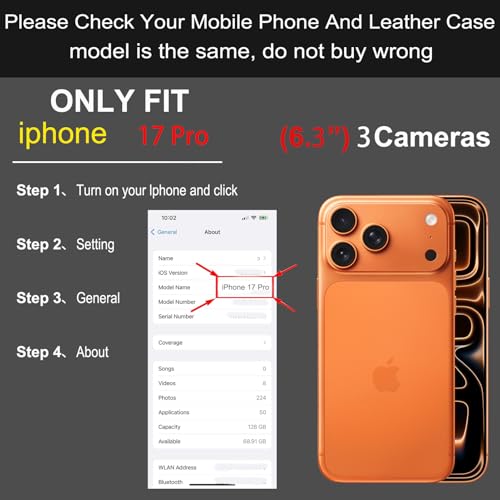 Genuine Leather Wallet Case for iPhone 17 Pro 6.3'' White | 2-in-1 Magnetic Detachable, Flip Folio Cover, Card Slots, RFID Blocking, Shockproof Protection - color: White, size: 17 Pro 6.3‘’