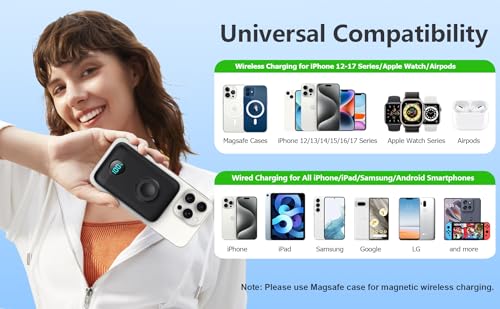 Magnetic Portable Charger for iPhone,10800mAh 25W PD Fast Charging Wireless Power Bank,4 Outputs Travel Essential Battery Pack for Magsafe,iPhone 18 Pro/18 Pro Max/17/16/15/14/13/12 Series,Apple Watch - color: Black
