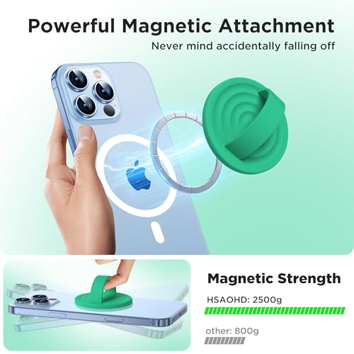 Upgraded Magnetic Phone Grip, Liquid Silicone Soft and Portable, Removable Finger Loop Ring Grip Holder for iPhone, Strong Magnetic Attraction, Compatible with MagSafe Phone Case, Emerald Green - color: Emerald Green