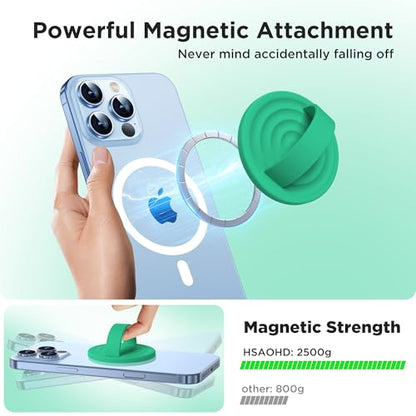Upgraded Magnetic Phone Grip, Liquid Silicone Soft and Portable, Removable Finger Loop Ring Grip Holder for iPhone, Strong Magnetic Attraction, Compatible with MagSafe Phone Case, Emerald Green - color: Emerald Green