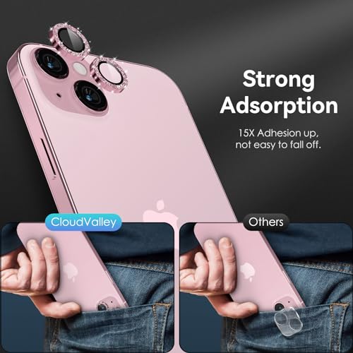 CloudValley for iPhone 15/15 Plus Camera Lens Protector Bling, Ultra-HD Tempered Glass Camera Cover [Case-Friendly] Metal Individual Lens Screen Protective Ring, Glitter Pink - color: Glitter Pink