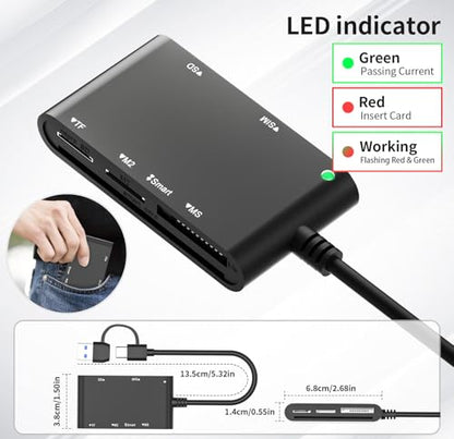 USB C/USB SIM Card Adapter, 7 in 2 CAC Reader for SD/TF/M2/ID/IC/SIM/PIV/Ms - color: Black, size: USB/USBC SIM cardreader