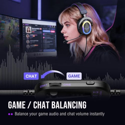 FIFINE H13BP Wired USB Gaming Headset for PC, PS4/5, Mac, Game/Chat Balance - color: Black and Purple