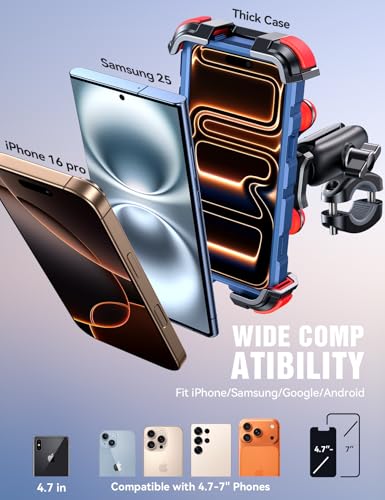 JOYROOM Motorcycle Phone Mount Holder with Dual Vibration Dampener - color: Red