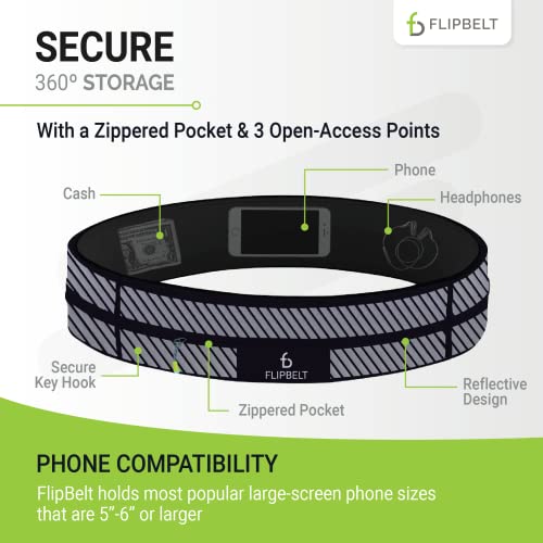 FlipBelt Zipper Running Belt, Waist Pack for Fitness and Running, US Company - color: Reflective Black, size: X-Small