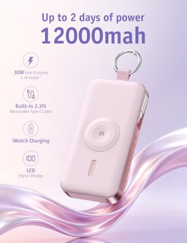 RORRY CharmGo Portable Charger 3 in 1 iPhone Power Bank for Apple 12000mAh - color: Pink