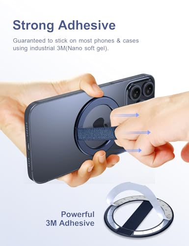 AirLoop Ultra Thin Phone Grip with Soft Elastic Finger Strap, Strong Adhesive with Back-Side Magnetic Ring Holder Loop, Ultra Light Accessories for Phone-Blue - color: Blue