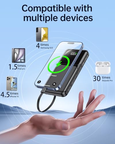RONEGN Portable Charger with Built in Cable 20000mAh Fast Charging - color: Black