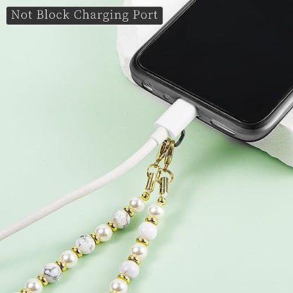 Phone Charm with Beaded Marble, Phone Chain Wrist Strap for Women Compatible with iPhone 14/13/12/11(Black&White) - color: Pearl_black&white