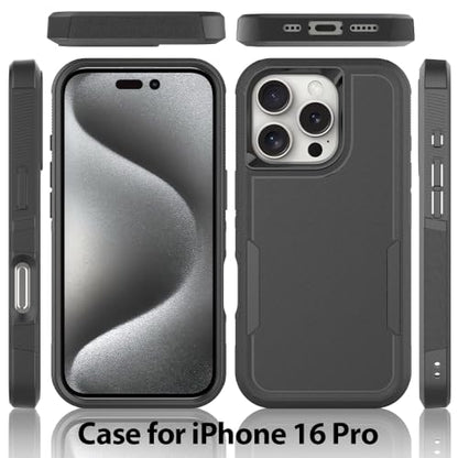 Heavy‑Duty Rugged Anti‑Drop Shockproof Protective Phone Case for iPhone 16 Pro, Durable Protective Shell, Black - color: Black, size: iPhone 16 Pro
