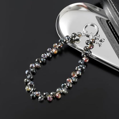richginker Crystal Beaded Phone Wrist Strap with Tether Tab, Black - color: Black