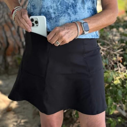 BANDI Pocketed Skirt - Women's Everyday Skirt with Pockets, UPF 50, 4-Way Stretch, Lightweight, Wrinkle-Free – Made in USA - color: Black, size: Large