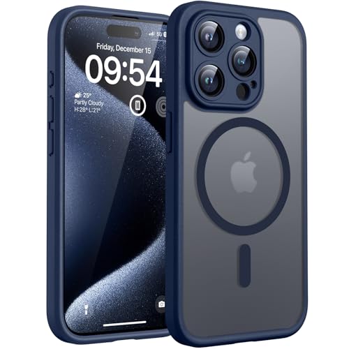 TOCOL Magnetic for iPhone 15 Pro Case, Upgraded Full Camera Protection, Compatible with Magsafe, Drop Protection, Translucent Matte Back Phone Cover 6.1-Inch (Dark Blue) - color: Dark Blue, size: Iphone 15 Pro