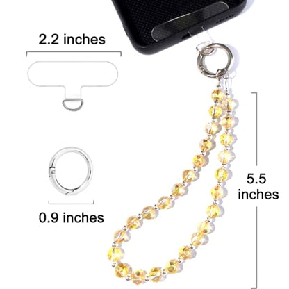 Acofect Crystal Beaded Phone Wrist Strap Charm Chain Wristlet Cellphone Lanyard Bracelet Keychain with Tether Tab Hands-Free - color: Round Ab Gold
