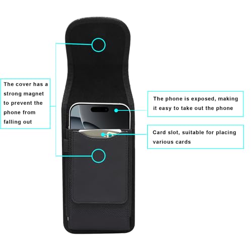 Cell Phone Holster Nylon Belt Pouch Metal Clip Holder Case for iPhone 17 Pro Max Samsung Galaxy S26 Ultra S25 FE S24 Ultra A16 A15 A26 A36 A17 Moto G Power 2025 Moto G 5G 2025 Moto Play 2024 (L) - size: L