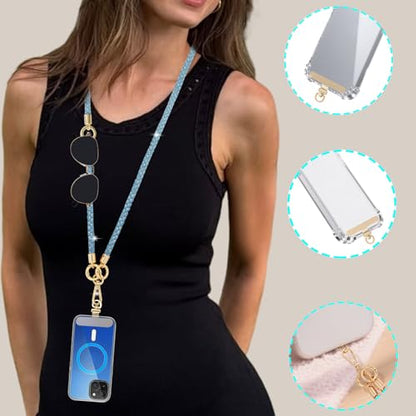 Crystal Phone Lanyard Crossbody and Wrist Strap Lanyard Rhinestone Anti-Theft Phone Strap Phone Neck Strap for Women - color: Sky Blue