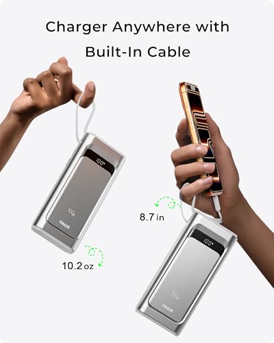 Portable Charger 100W, 10000mAh Power Bank with Built-in USB-C Cable