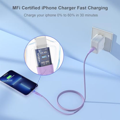 iPhone Charger Fast Charging Lightning Cable 6FT 3Pack[Apple MFi Certified] Long iPhone Charger Cord Nylon Braided USB Cable Compatible with iPhone 14/13/12 Pro Max/12Pro/11 - size: 6FT