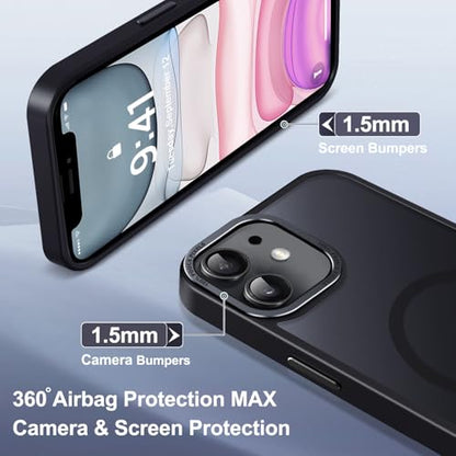Newfuture Magnetic for iPhone 11 Case Matte Shockproof, Black | Military Drop Protection, Slim Matte Anti-Fingerprint, Compatible with Magsafe, Camera Guard, Translucent Protective Cover - color: Black, size: iPhone 11 6.1inch