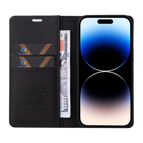 Caseurban Compatible with iPhone 14 Pro Wallet Case PU Leather Flip Folio Case with Card Holder Magnetic Closure Shockproof Protective Phone Cover Black - color: Black, size: iPhone 14 Pro