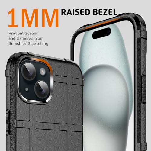 Rugged Shield 8ft Drop Proof TPU Thick Armor Tactical Protective Case Compatible with iPhone 15 (6.1 inches) - Dark Black - color: Dark Black, size: iPhone 15