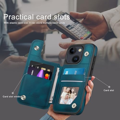 DJDUCK Designed for iPhone 15 Case Wallet with Card Holder, [Magnetic Clasp Cover] [RFID Blocking Leather Protection] Shockproof Women Men Cases 6.1 Inch for Apple 15 Teal - color: Teal