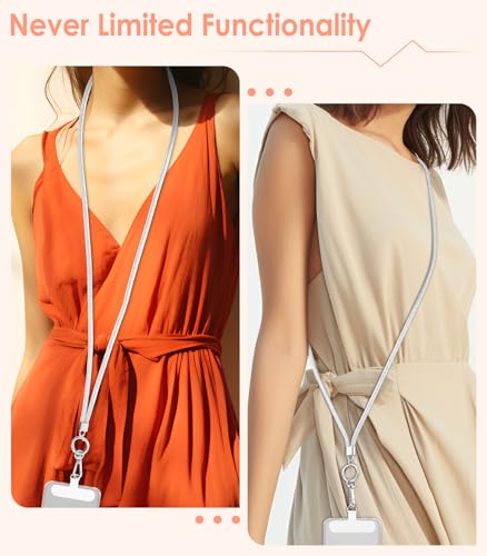MoKo Universal Phone Lanyard, Metal Cell Phone Chain Crossbody Strap Anti-Theft Detachable Women Cellphone Lanyards Around The Neck with Patches for iPhone, Most Smartphones - Bright Silver - color: Bright Silver