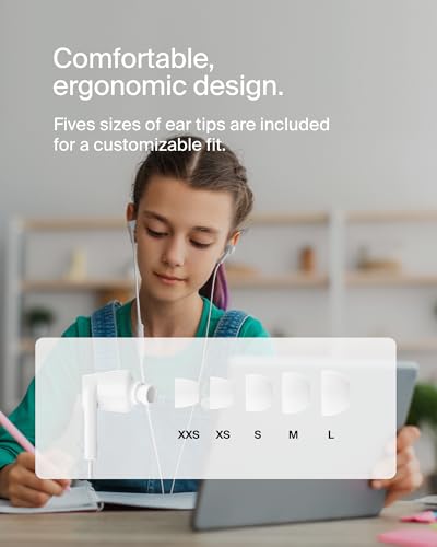 Belkin USB-C Wired Earbuds, Adjustable Volume Limiter, IPX5 - color: White, size: One Size, style: USB-C + Volume Control