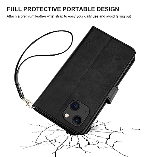 Bocasal Detachable Wallet Case Card Holder for iPhone 13, Black | RFID Blocking Kickstand Card Slots Holder PU Leather Magnetic Shockproof Wrist Strap Removable Flip Protective Cover 6.1 inch - color: Black