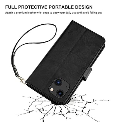 Bocasal Detachable Wallet Case Card Holder for iPhone 13, Black | RFID Blocking Kickstand Card Slots Holder PU Leather Magnetic Shockproof Wrist Strap Removable Flip Protective Cover 6.1 inch - color: Black