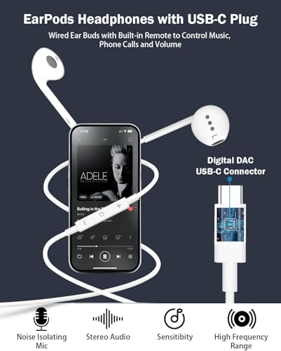 Apple MFi Certified 2-Pack Wired Earphones, USB C Headphones for iPhone - color: White