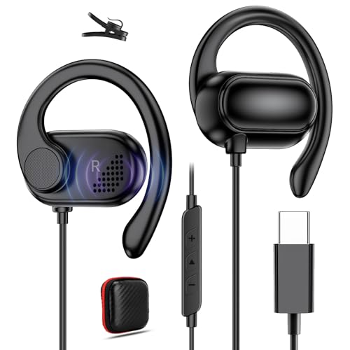 APETOO USB C Open-Ear Headphones with Earhook Mic & Volume Control Black - color: Black