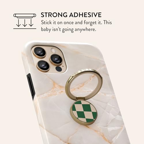 BURGA Cell Phone Ring, Holder Grip and Stand - Finger Phone Grip for Back of Smartphone Case, Kickstand 360 Rotation, Universal Ring for iPhone Samsung Galaxy Huawei Google Pixel, Stylish Accessories - color: Ivy League, style: Gold