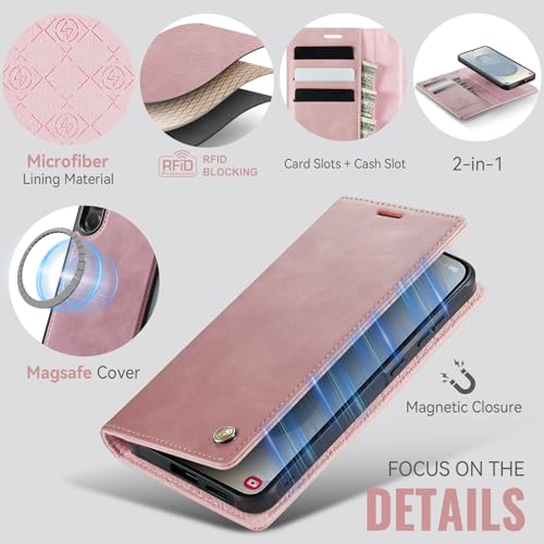 for Samsung Galaxy S26 5G 2in1 Detachable Wallet Case, Pink | Compatible with Magsafe, Magnetic, RFID Blocking Card Holder, Shockproof, Kickstand, Wireless Charging, PU Leather Flip Cover - color: (Detachable 2 in 1)-Pink, size: Galaxy S26