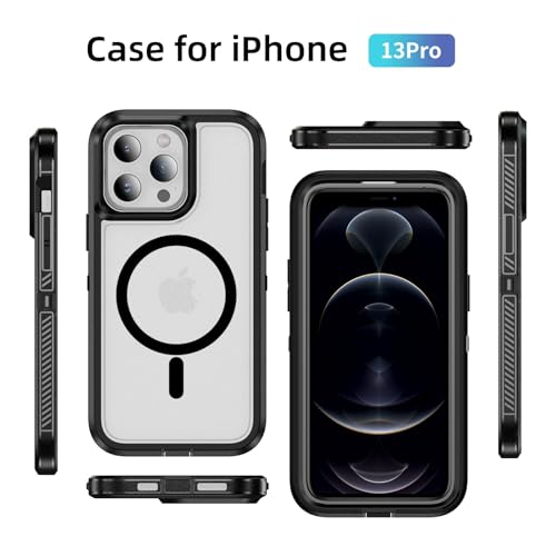 Magnetic for iPhone 13 Pro Case, Compatible with MagSafe, Shockproof Dustproof Drop Proof, Military Grade Double Layer Protection, Black/Clear - color: Magnetic Black/Clear, size: iPhone 13 PRO