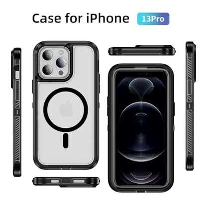 Magnetic for iPhone 13 Pro Case, Compatible with MagSafe, Shockproof Dustproof Drop Proof, Military Grade Double Layer Protection, Black/Clear - color: Magnetic Black/Clear, size: iPhone 13 PRO