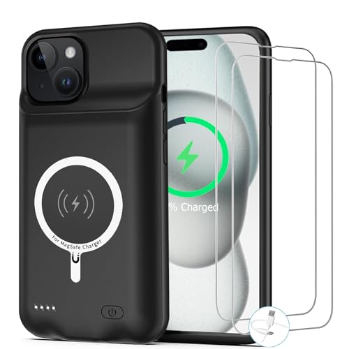 Battery Case for iPhone 15, [10000mAh] Enhanced Rechargeable Portable Protective Wireless Charger Case Battery Pack Support CarPlay Wireless Charging Case Compatible with iPhone 15 (6.1 inch)-Black - size: iPhone 15