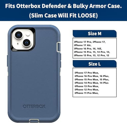 Heavy Duty Holster for iPhone 17 Pro, 17e, 17, 16 Pro, 16e, 16, 15 Pro, 15, 14 Pro, 14, 13 Pro, 13, 12 Pro, 12, 11 - Military Grade Nylon Belt Pouch (Fits Armor/Battery Case) - size: Medium