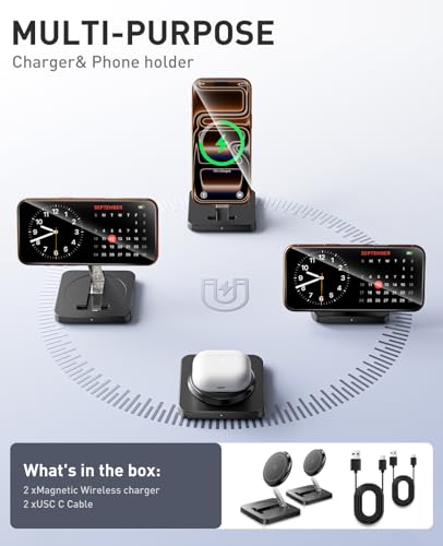 Magnetic Wireless Charger, [2 Pack] 15W Foldable Fast Charging Stand