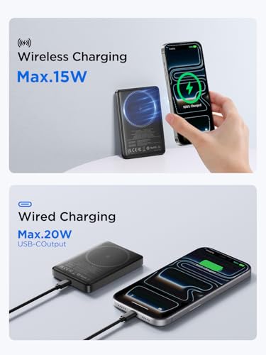 for Magsafe Portable Charger, 10000mAh 15W Wireless Magnetic Power Bank, 20W PD Fast Charging Magsafe Battery Pack with USB-C Cable, Wireless Portable Charger for iPhone 17/16/15/14/13/12 Series - size: 10000mAh