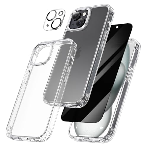 Maxdara for iPhone 15 Clear Case with Privacy Screen Protector | 3 in 1, Anti-Peep, with Camera Lens Protector, Slim Thin Shockproof Cover for iPhone 15 - color: B-Clear, size: for iPhone 15