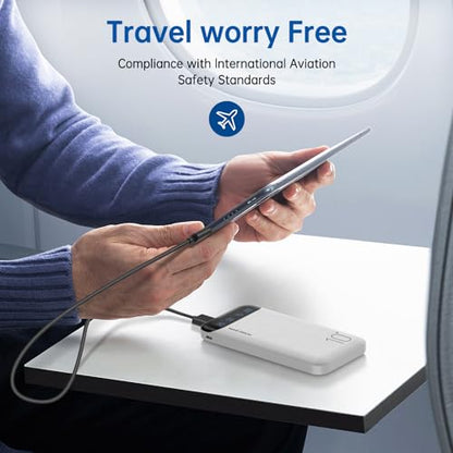 Power Bank 10000mAh Portable Charger Slim External Battery Pack with 2 USB 2.4A Outputs and USB C in/Out Compatible with Huawei iPhone 16 15 14 13 12 iPad Samsung Galaxy S20 Android Tablet (White) - color: White