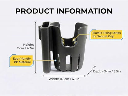2-in-1 Universal Cup Holder with Phone Holder for Walker Wheelchair Rollator Stroller Bike Mobility Scooter, Adjustable Drink & Cellphone Storage, Easy Zip Tie Mount, Black